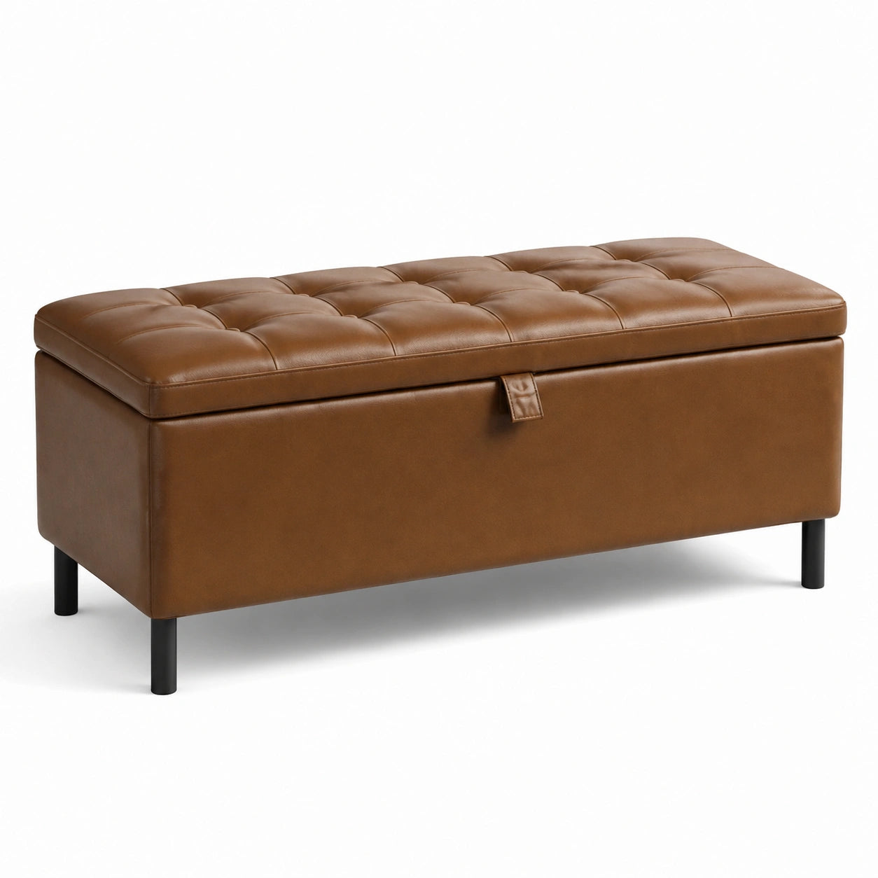 Gepolsterte Sitzbank mit Stauraum und Knopfheftung, Kunstleder Braun, 110 × 40 × 45 cm