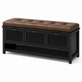 Schuhbank mit Sitzpolster und Stauraum, 120 × 40 × 55 cm, Schwarz/Braun, 3 Klappen und offene Ablage