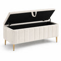 Sitzbank mit Stauraum und Klappdeckel, Bouclé-Bezug in Creme, 120 × 42 × 48 cm