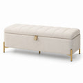 Sitzbank mit Stauraum, 120 × 45 × 45 cm, gepolstert, cremefarbener Strukturstoff und goldfarbene Metallbeine