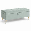 Gepolsterte Sitzbank mit Stauraum, 110 × 45 × 46 cm, Samt in Mintgrün, goldfarbene Metallbeine
