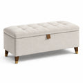 Gepolsterte Aufbewahrungsbank mit Stauraum und Knopfsteppung, 110 × 42 × 46 cm, Creme