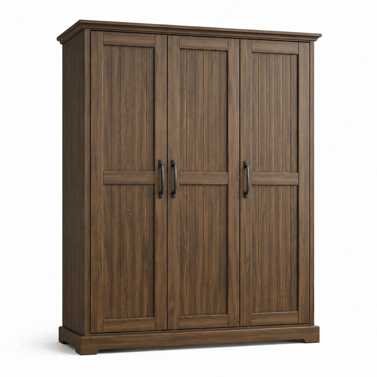 Dreitüriger Kleiderschrank in Holzoptik, 150 × 55 × 200 cm, Braun/Schwarz, Landhausstil