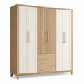 Kleiderschrank mit 6 Türen und 3 Schubladen, Eiche Natur, Creme und Gold, 200 × 55 × 220 cm, moderner Landhausstil