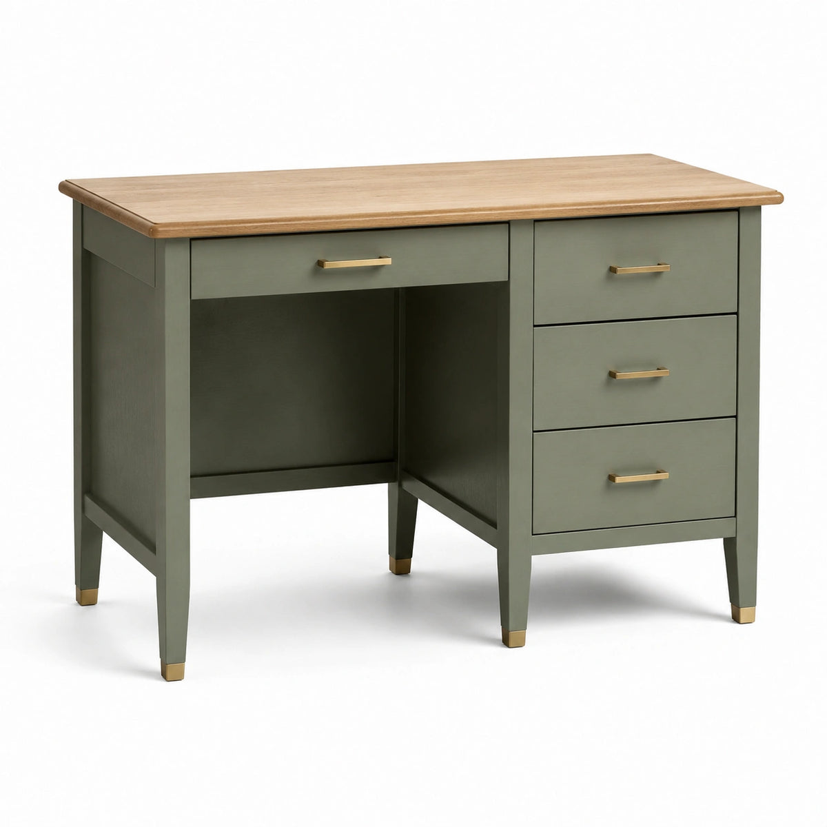 Schreibtisch im Landhausstil mit 4 Schubladen, 110 × 50 × 76 cm, Grün/Braun mit goldfarbenen Akzenten