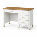 Moderner Schreibtisch mit 4 Schubladen, 120 × 50 × 76 cm, Weiß/Eichefarben/Goldfarben