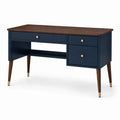 Schreibtisch mit 3 Schubladen, Dunkelblau/Braun/Goldfarben, 120 × 55 × 76 cm