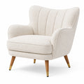 Bouclé-Sessel in Creme mit braunen Holzbeinen und goldfarbenen Details, 84 × 82 × 88 cm, Retro-Stil