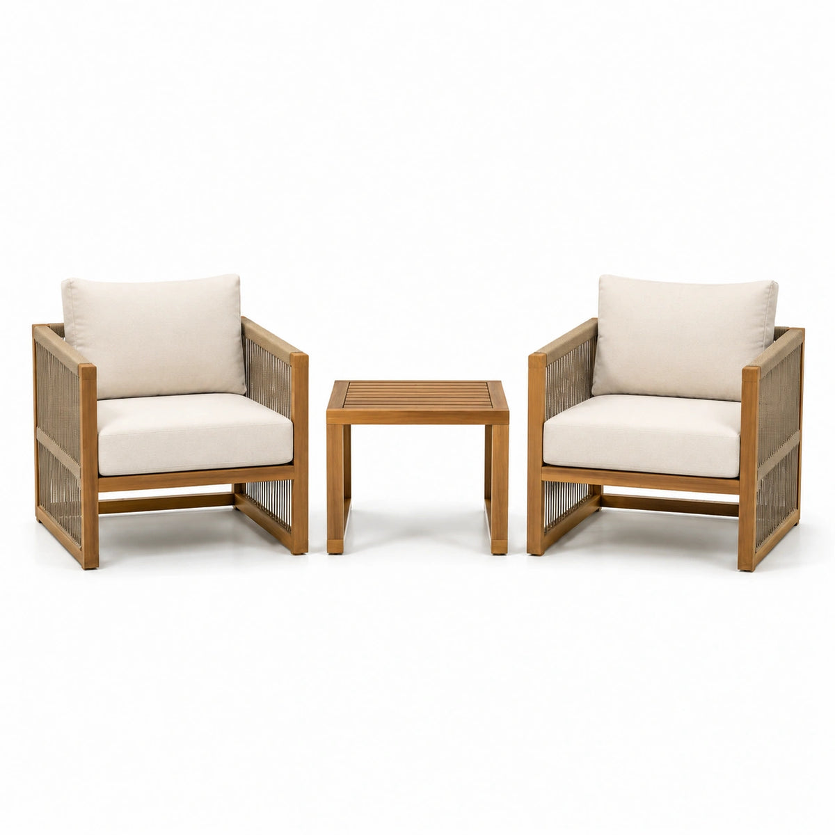 3-teiliges Gartenmöbel-Set mit 2 Sesseln 72 × 75 × 80 cm und Beistelltisch 50 × 50 × 45 cm, Beige/Braun/Taupe
