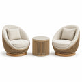 3-teiliges Lounge-Set Beige/Naturbraun/Creme mit 2 Sesseln 90 × 88 × 86 cm und Tisch Ø 55 × 55 cm