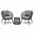 3-teiliges Set mit 2 Sesseln (76 × 76 × 82 cm) und rundem Beistelltisch (Ø 52 × 45 cm), Grau/Schwarz