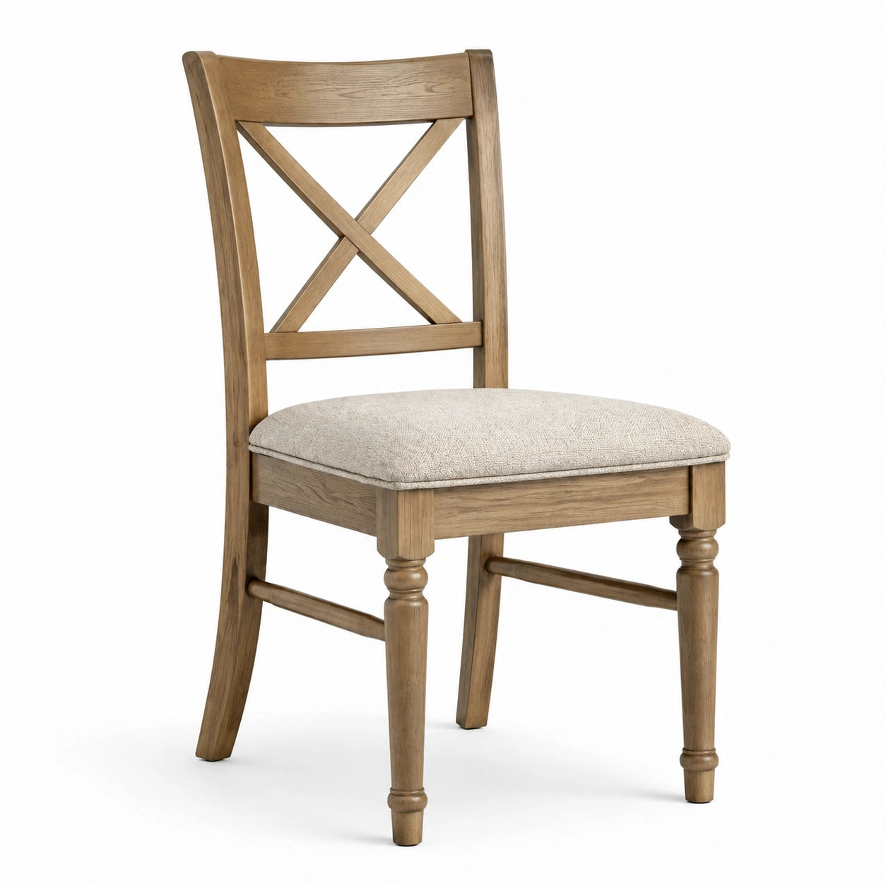 Gepolsterter Esszimmerstuhl im Landhausstil, Natur/Beige, 49 × 55 × 96 cm