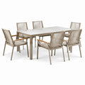 7-teiliges Gartenmöbel-Set Beige/Taupe/Braun, Tisch 180 × 100 × 75 cm und 6 Armlehnstühle 58 × 62 × 91 cm