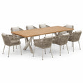 9-teiliges Gartenmöbel-Set mit Esstisch 220 × 100 × 75 cm und 8 Armlehnstühlen 60 × 61 × 82 cm, Natur/Taupe/Cremeweiß