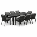 9-teiliges Gartenmöbel-Set mit Tisch 220 × 100 × 77,5 cm und 8 Armlehnstühlen 60 × 62 × 82 cm, Schwarz/Grau