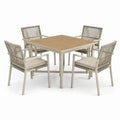 5-teiliges Gartenmöbel-Set mit Esstisch 100 × 100 × 75 cm und 4 Armlehnstühlen in Beige/Braun/Taupe