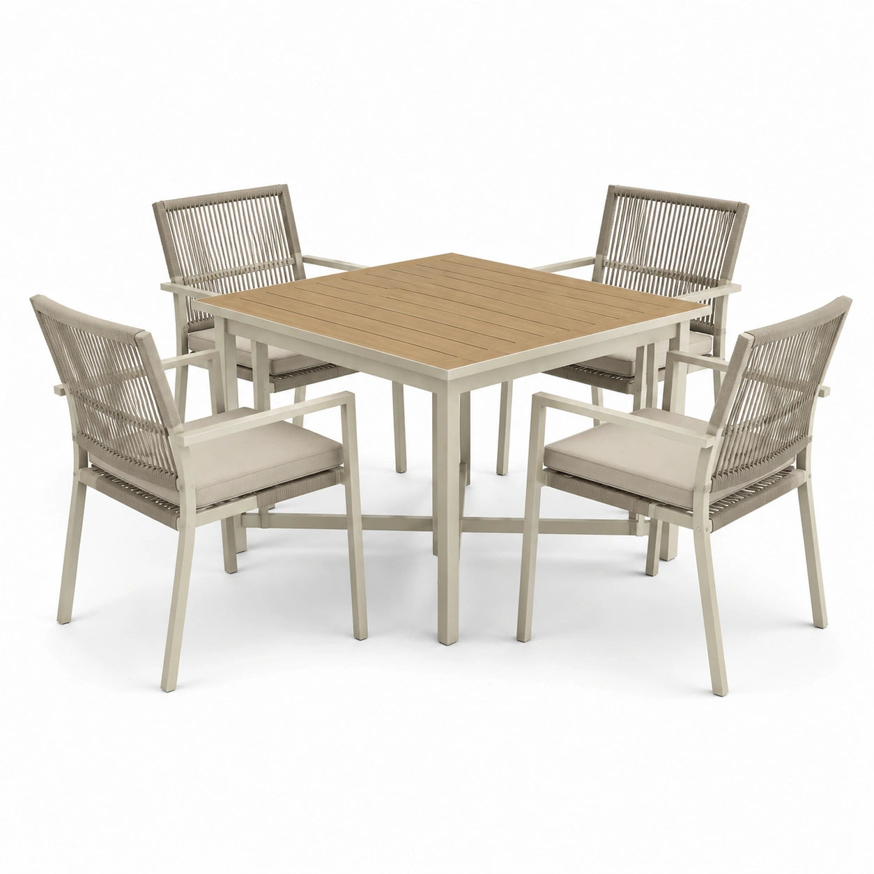 5-teiliges Gartenmöbel-Set mit Esstisch 100 × 100 × 75 cm und 4 Armlehnstühlen in Beige/Braun/Taupe