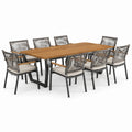 9-teilige Garten-Sitzgruppe mit Tisch 220 × 100 × 75 cm und 8 Armlehnstühlen – Braun/Anthrazit/Grau/Beige