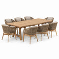 9-teiliges Gartenmöbel-Set für 8 Personen, Tisch 220 × 100 × 75 cm, Stühle 62 × 63 × 82 cm, Naturbraun/Taupe/Beige