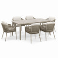 7-teiliges Gartenmöbel-Set mit Tisch 200 × 100 × 75 cm und 6 Armlehnstühlen, Taupe/Cremeweiß