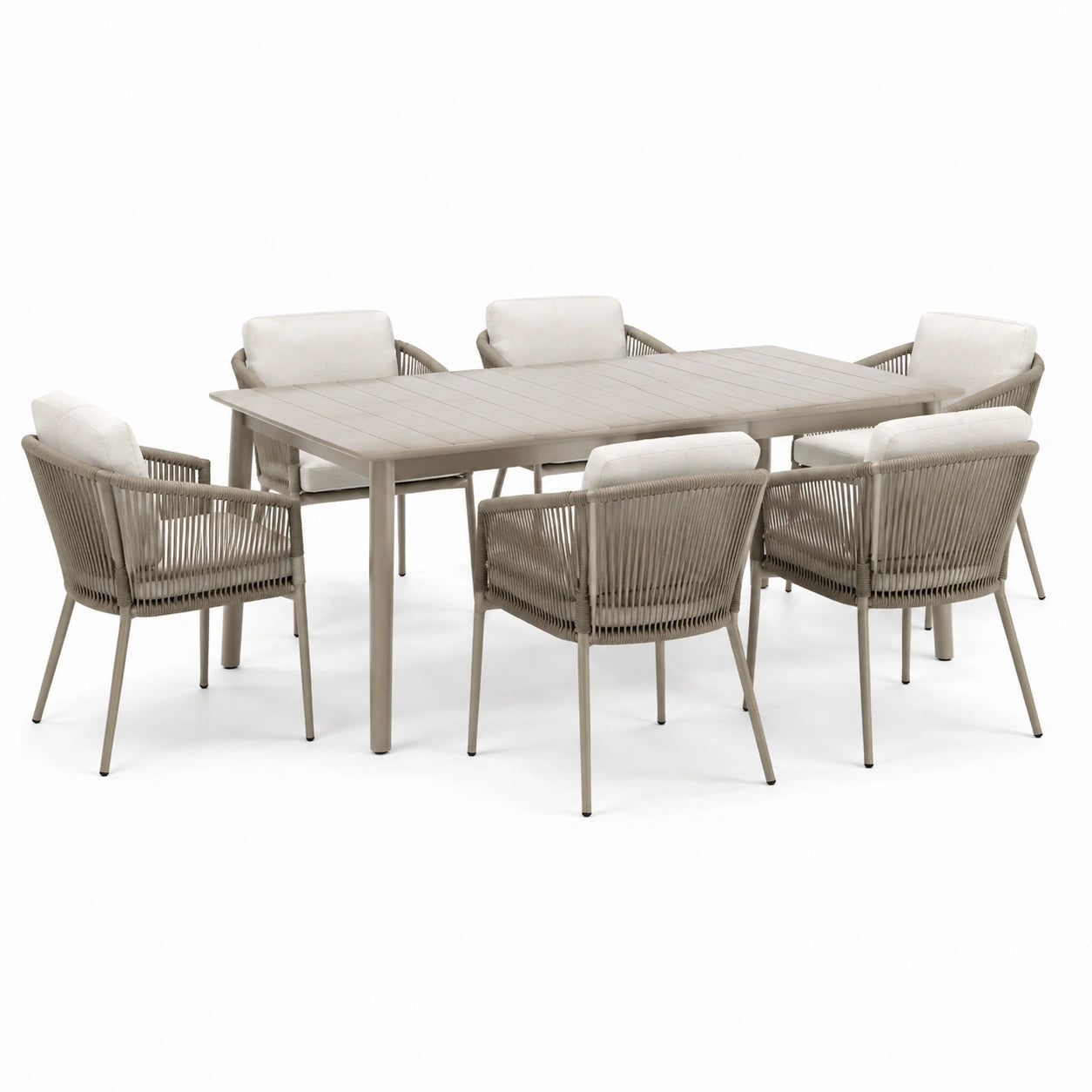 7-teiliges Gartenmöbel-Set mit Tisch 200 × 100 × 75 cm und 6 Armlehnstühlen, Taupe/Cremeweiß