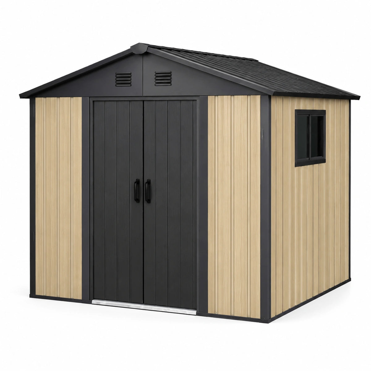 Metall-Gerätehaus 238 × 181 × 210 cm, Anthrazit/Beige, mit Doppeltür, Fenster und Belüftung