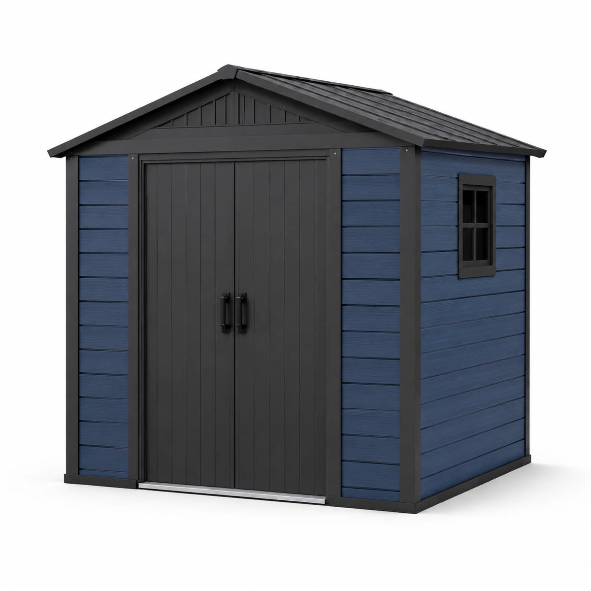 Kunststoff-Gartenhaus 183 × 122 × 210 cm in Dunkelblau/Anthrazit mit Doppeltür und Seitenfenster