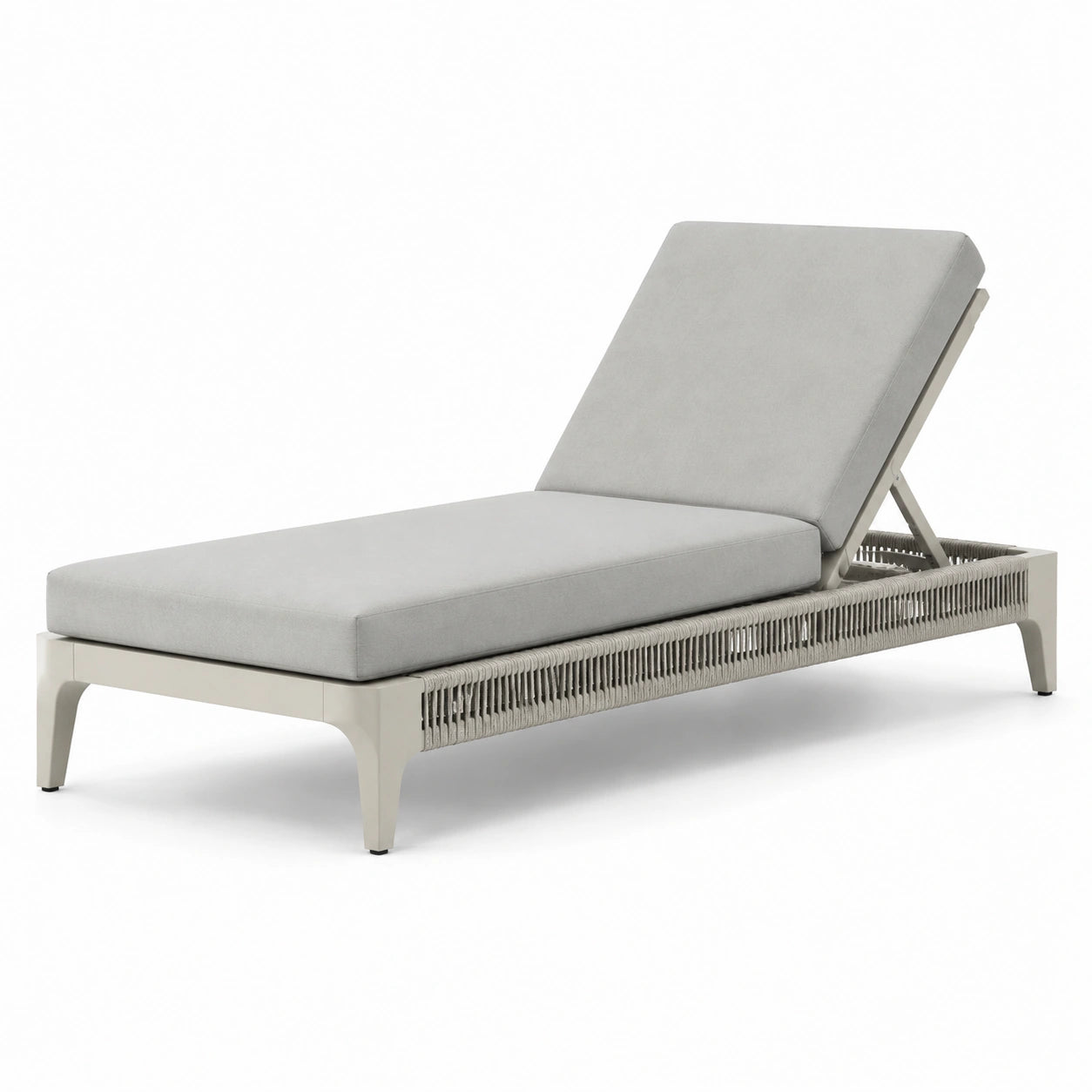 Gartenliege mit verstellbarer Rückenlehne, Aluminium und Seilgeflecht, Hellgrau/Grau/Greige, 200 × 75 × 95 cm