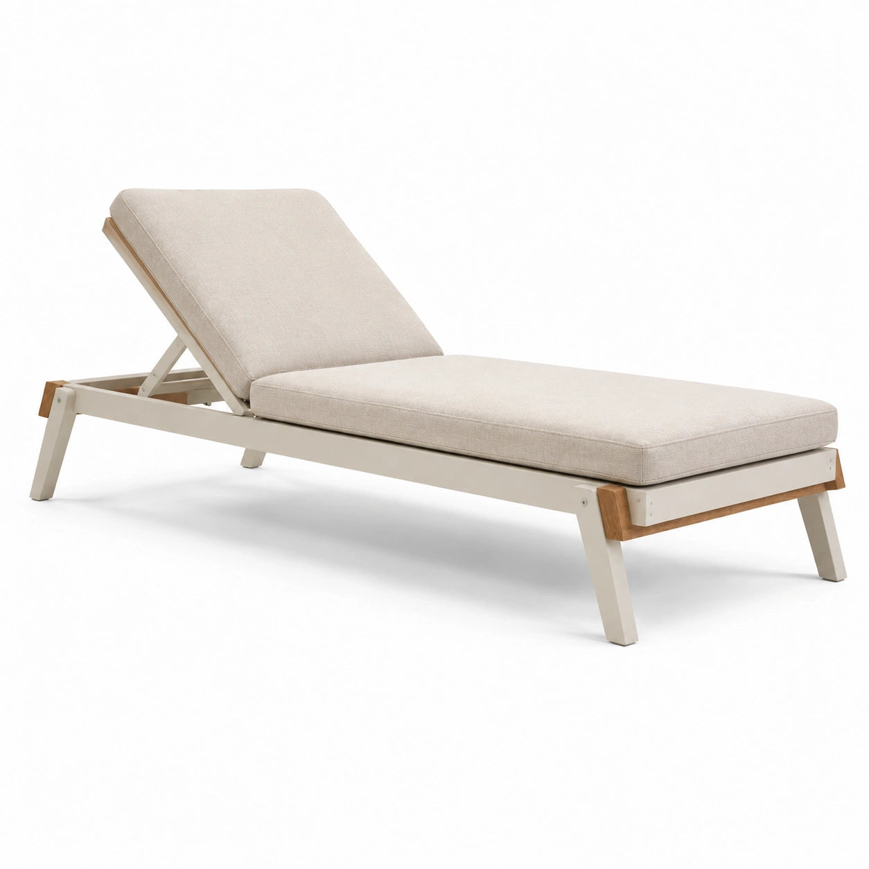 Verstellbare Gartenliege mit Polsterauflage, Beige/Cremeweiß/Naturbraun, 200 × 70 × 95 cm