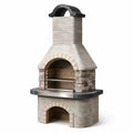 Holzkohlegrill aus Beton mit Kamin und Grillrost, Grau/Beige/Schwarz/Silber, 110 × 65 × 210 cm